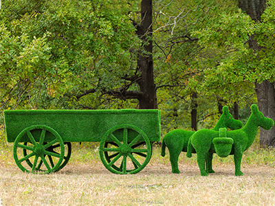 Топиари композиция Ослики с телегой - газон Eco