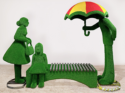 Топиари композиция Семья на лавочке - газон Eco