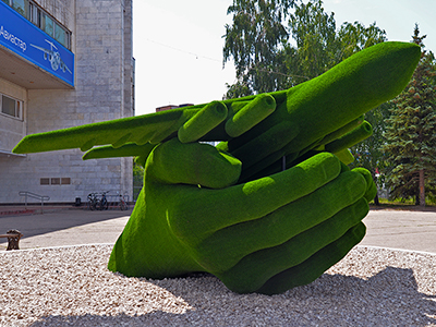 Топиари Самолет в ладонях - газон Есо
