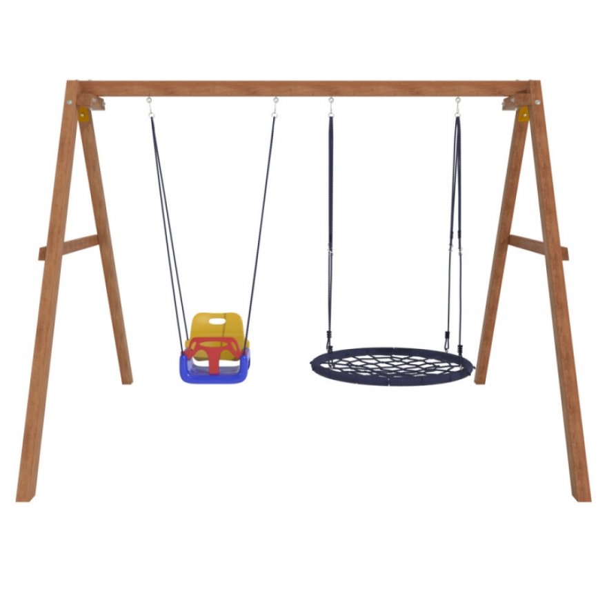 Деревянные качели Весна с качелями гнездо 100 см и качелями со спинкой - вид 2