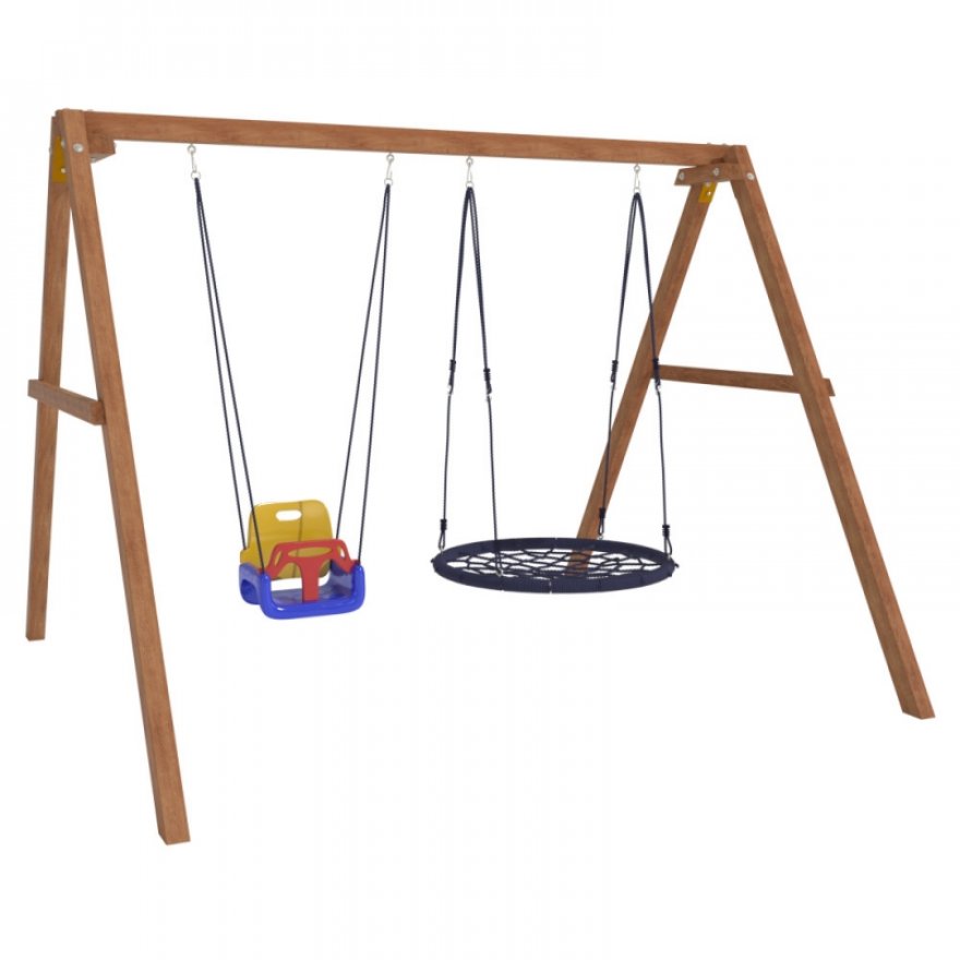 Деревянные качели Весна с качелями гнездо 100 см и качелями со спинкой - вид 3