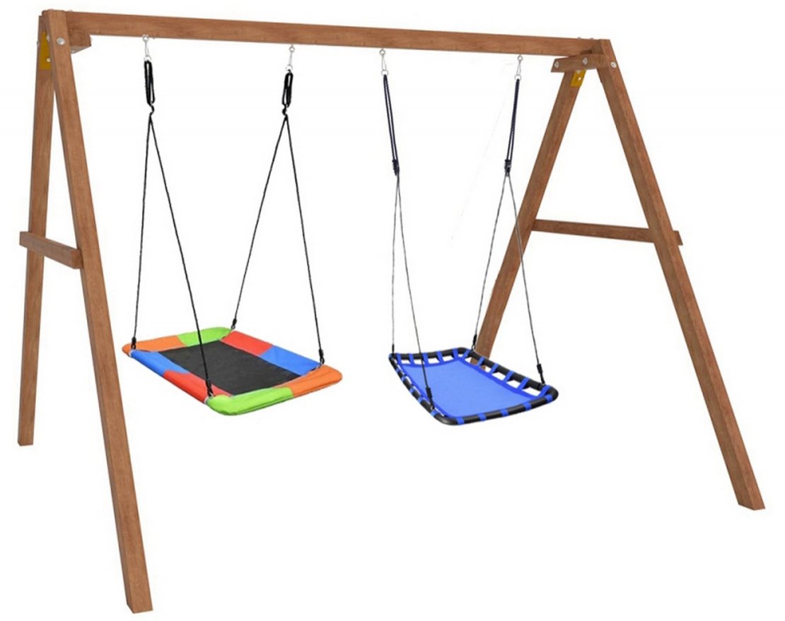 Деревянные качели Весна с двумя разноцветными гнездами Лодка - вид 3