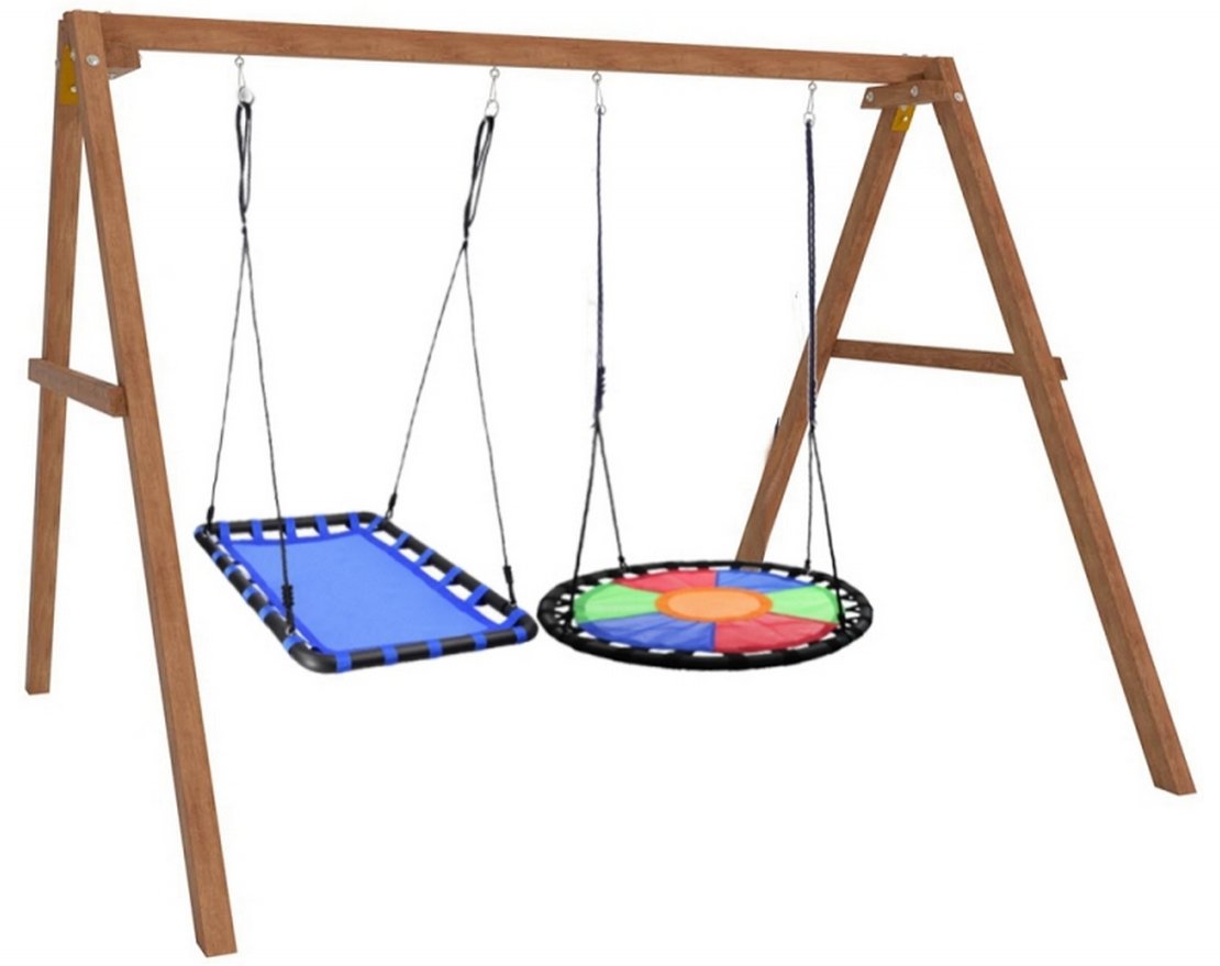 Деревянные качели Весна с круглым гнездом Свиби и с голубым гнездом Лодка - вид 3