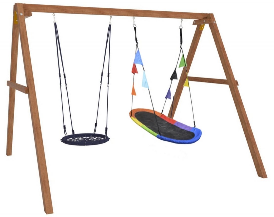 Деревянные качели Весна с овальным разноцветным гнездом и гнездом 60 см - вид 3