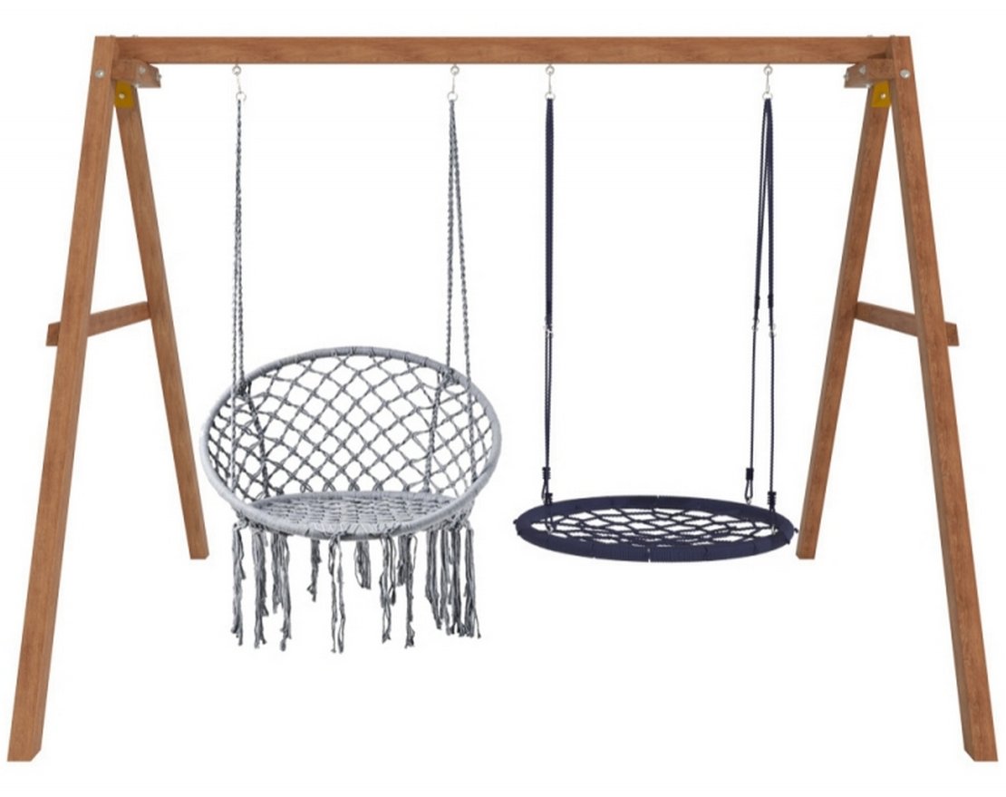 Деревянные качели Весна с подвесным креслом в сером цвете и гнездом 100 см - вид 4