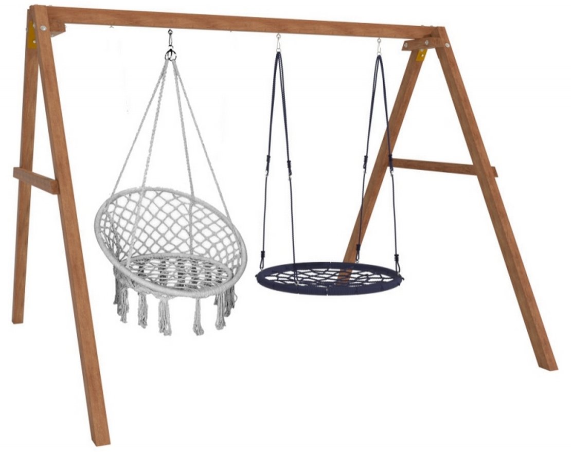 Деревянные качели Весна с подвесным креслом в сером цвете и гнездом 100 см - вид 3