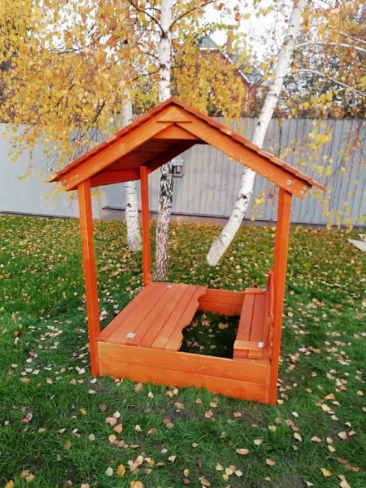 Детская песочница с деревянной крышей - вид 3