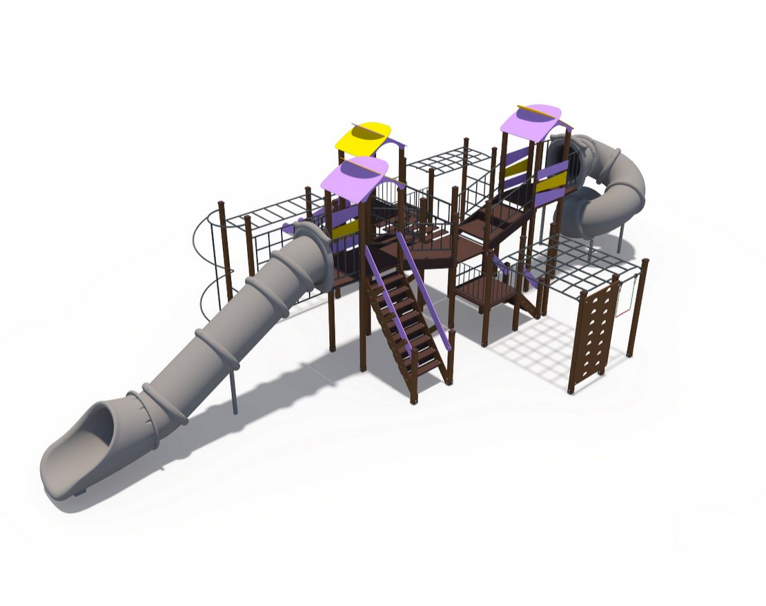 Игровой комплекс Зефир скат пластиковый винтовой закрытый и прямой открытый 2000 мм, скат металлический Н-1500 мм ДИО 10214 - вид 4