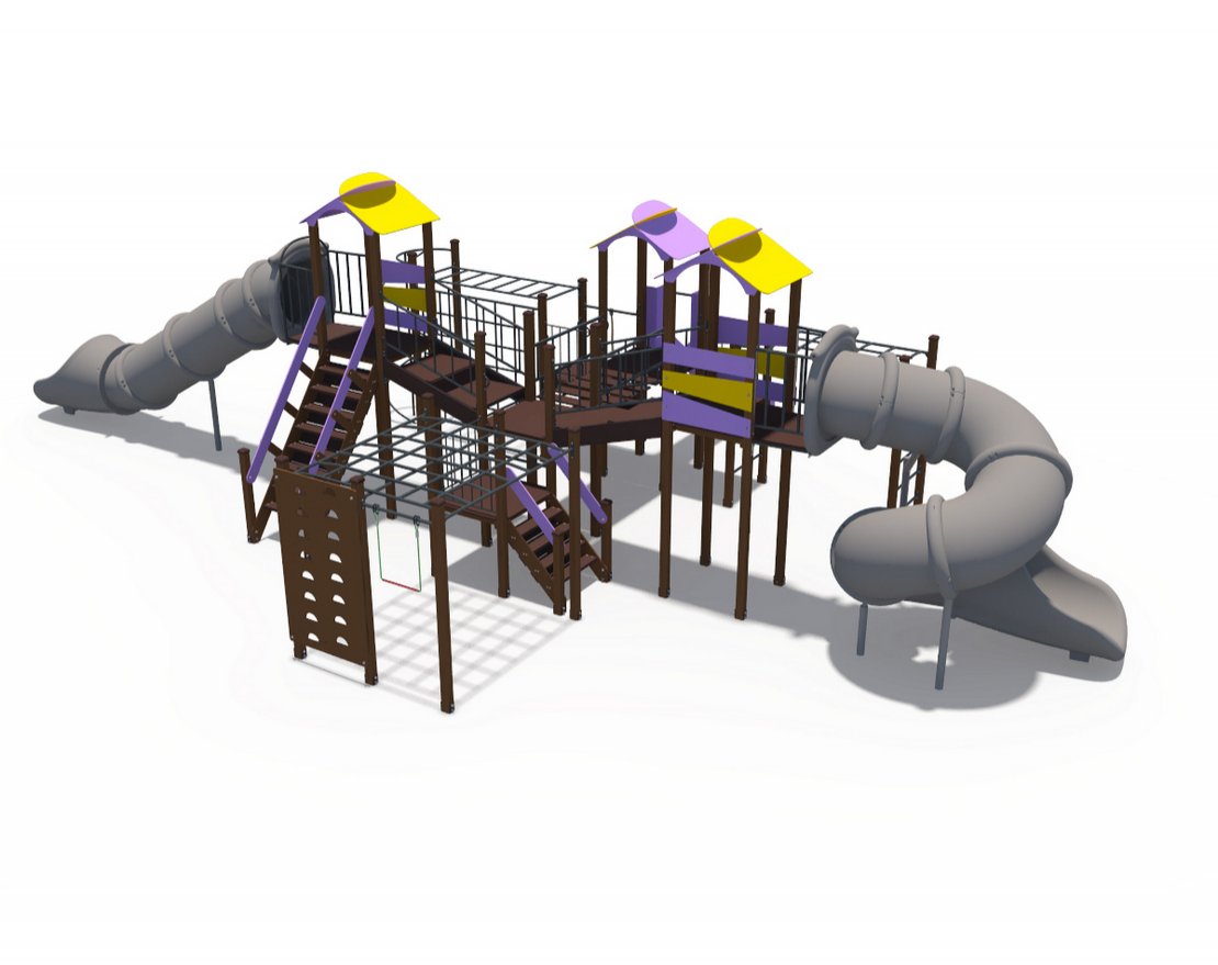 Игровой комплекс Зефир скат пластиковый винтовой закрытый и прямой открытый 2000 мм, скат металлический Н-1500 мм ДИО 10214 - вид 3