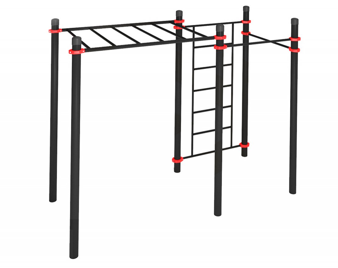 Комплекс для воркаута с рукоходом, шведской стенкой и двумя турниками - вид 3