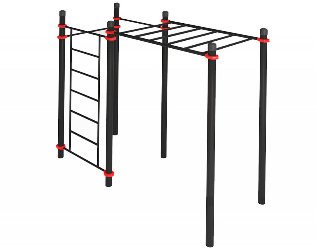 Комплекс для воркаута с рукоходом, шведской стенкой и двумя турниками - вид 4