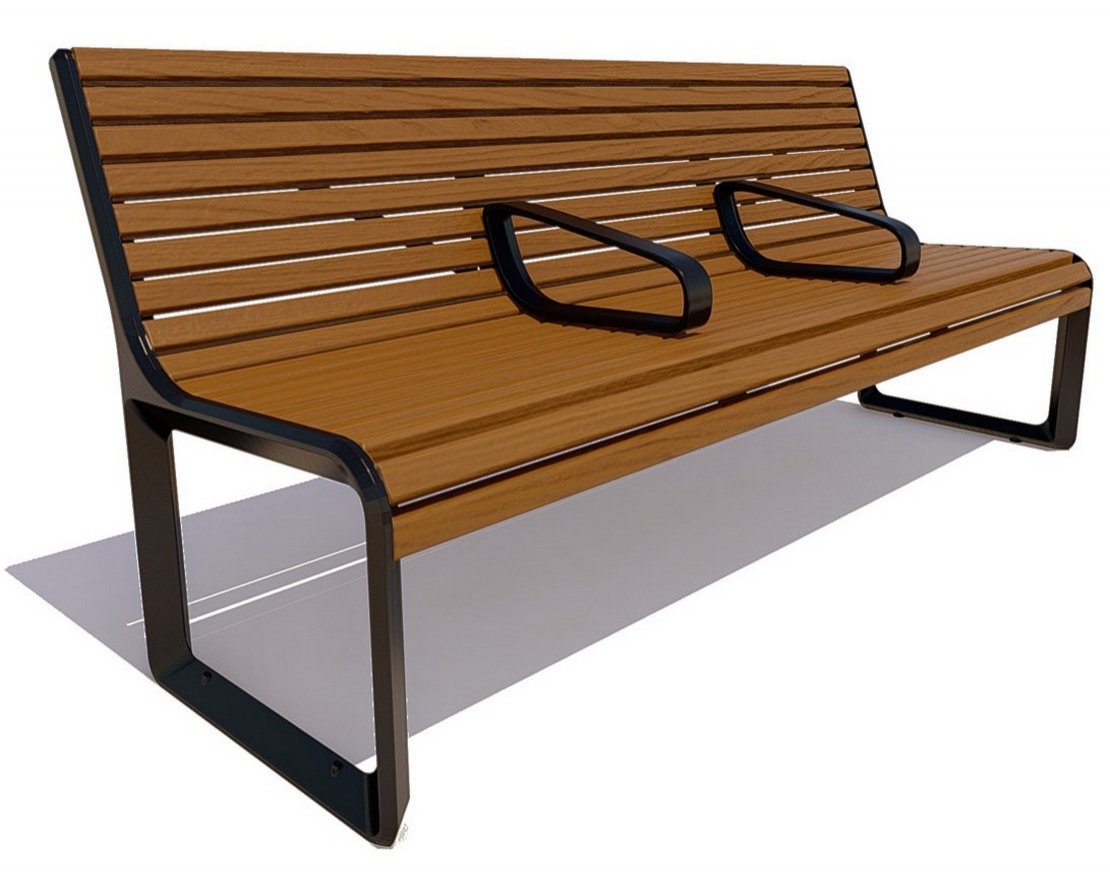 Парковая скамейка чугунная Милан с разделителями, Сосна - вид 5