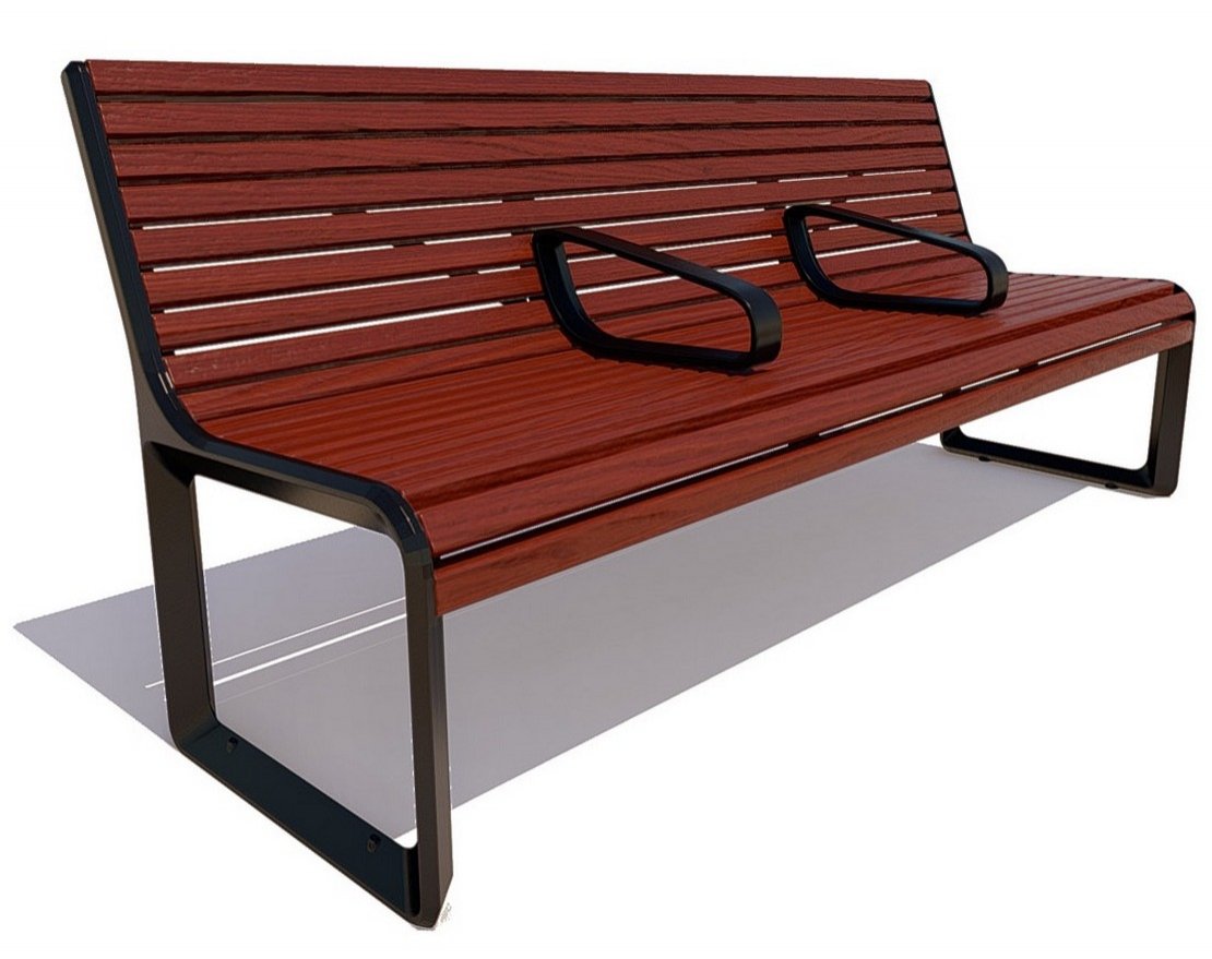 Парковая скамейка чугунная Милан с разделителями, Сосна - вид 4