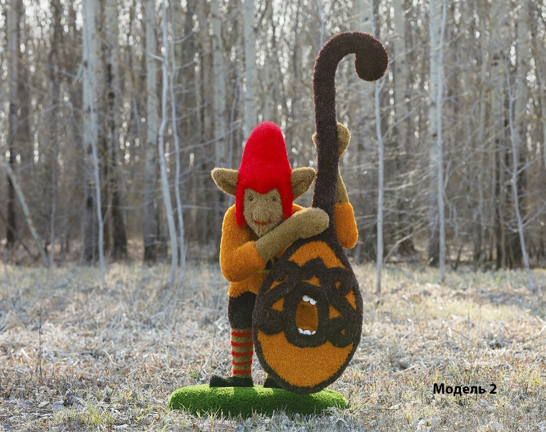 Топиари Гном с контрабасом тыква, модель 1 - газон Premium - вид 5