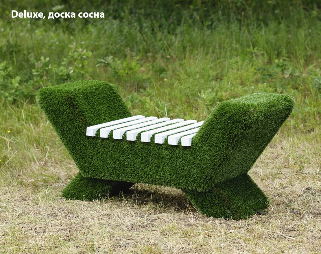 Топиари лавочка (светлая, полимерная доска) - газон Есо - вид 4