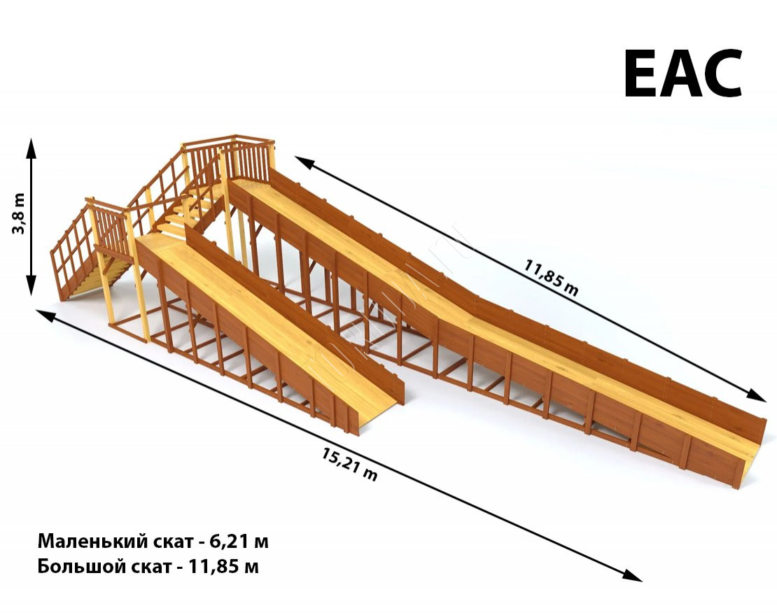 Зимняя деревянная игровая горка TORUDA Север 9 (скат 11,85 м и 6,21 м)